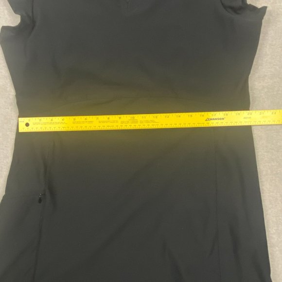 LL Bean Fitness Dress XL Black V Neck Short Sleeves Stretch Fitted Zipper Pocket - Picture 12 of 16